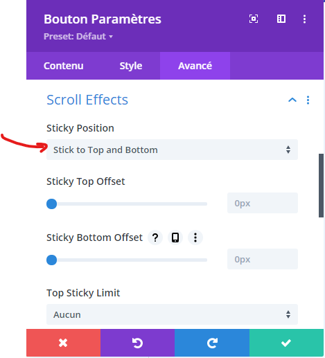 Paramètre d'un bouton