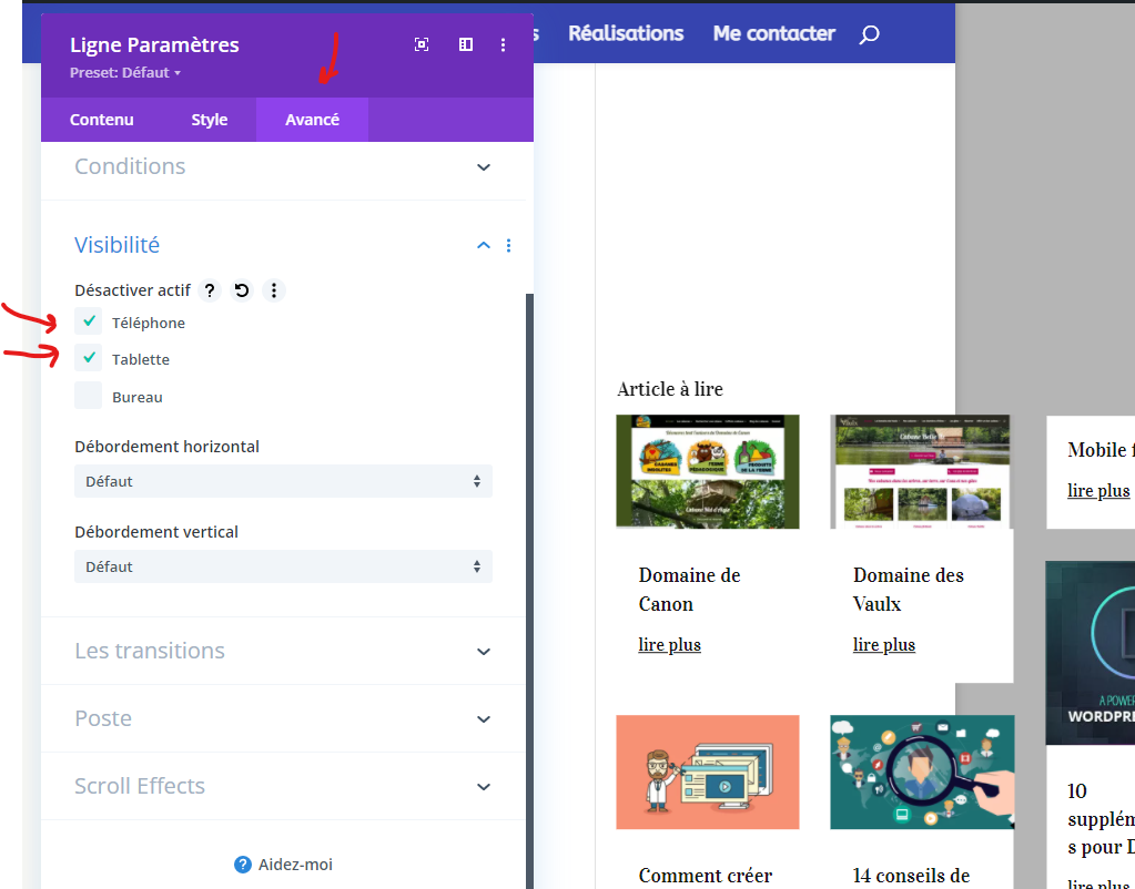 Masquer sur tablette et mobile