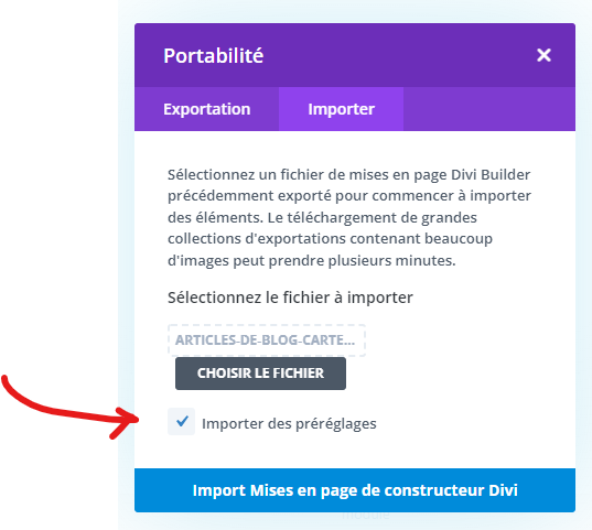 importer les préréglages